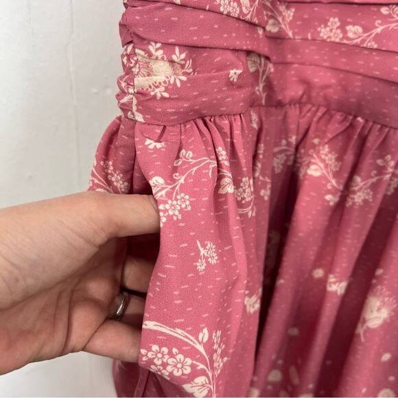 Eshakti Pink Vintage Floral Print Crepe Pleated Empire Dress Size Large or 14 - Picture 8 of 15